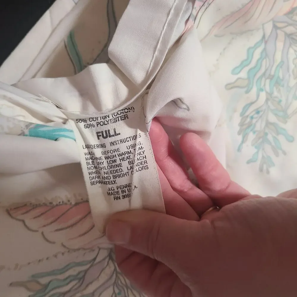 Vintage 80's JC Penny pastel nautical seashell print full sheets